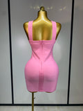 Women Sexy Backless Pink Bodycon Mini Bandage Dresses Elegant Evening Party Luxury Birthday Nightclub Cocktail Prom Gown