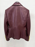 New 2026 Designer PU leather Jacket Women's Slim Fitting Double Breasted Lion Buttons Denim Blazer