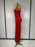 Women Luxury Design Halter Beading Bandage Dress Curve Bodycon Ankle Length Evening Party Birthday Cocktail Prom Dresses