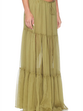 Romantic Boho Two Piece for Women V Neck Lace Spliced Crop Top Sheer Ruffle Hem Drawstring Waist Outfit for Vacation Beach