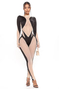 Women Sexy See Through Bodycon Jumpsuit One Piece Party Long Outfit Sheer Mesh Stitching Leopard Clubwear Jumpsuit Romper