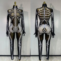 Luxury Rhinestones Skeleton Mesh See Through Jumpsuit Long Sleeve Nightclub Cos Party Stage Performance Halloween Costume