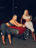 Wild Vacation 2 Piece Set Women Polka Dot Print Halter Tank Tops+Bike Shorts Stretch Matching Street Party Outfits