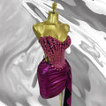 Rose Red Luxury Rhinestone Vest Top Skirt Set Fashion Party Valentine's Day Music Festival Stage Outfit Vestidos Elegantes Mujer
