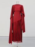 Elegant Luxury Dinners Red Maxi Dress for Women Sleeveless Cape Design Full Fringe Skirt for Fashion Parties Events