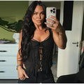 Sexy Lace Up Ruffles Vest Women See Through Hollow Out Slash Neck Solid Tops 2026 Spring Summer Chic Streetwear Clothes Lady