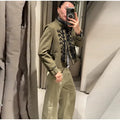 Women Woven Patchwork Napoleon Jacket Shoulder Pad Long Sleeve Hook Closure Street Blazer 2026 Spring Chic Casual Edgy Crop Coat