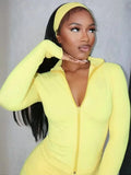 Casual Tracksuit Women 3-Piece Set Sporty Stretch Zip Crop Jacket+Leggings+Headband Fitness Stretch Street Outfits