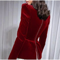Hit Color Slimming Minimalist Dresses for Women Square Neck Long Sleeve High Waist Temperament Dress Female