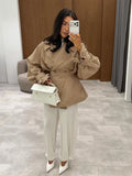 Women's Double Breasted Trench Coat Lapel Waist-Cinching Lace Up Mid Length Windbreaker Jacket Autumn Casual Street Coat