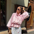 Solid Waist Drawstring Cinched Jacket Women's Satin Pleated Stand Collar Long Sleeves Loose Coat Lady Fashion Daily Outwear New
