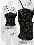 One Shoulder Spaghetti Strap Corset Bustier Camisole Top Women Lace Sleeveless Backless Sexy Y2K Party Club Summer Cami