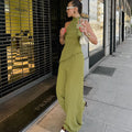 Hanging Green Pants Set Sleeveless Backless Personality Temperament Commuter Two-piece Set Summer New Women Pants Set
