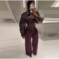 Women's Chic Faux Leather Jacket Fashion Lapel Zipper Irregular Hem Waist Cropped Pu Coat Lady 2026 Spring Chic Street Outerwear
