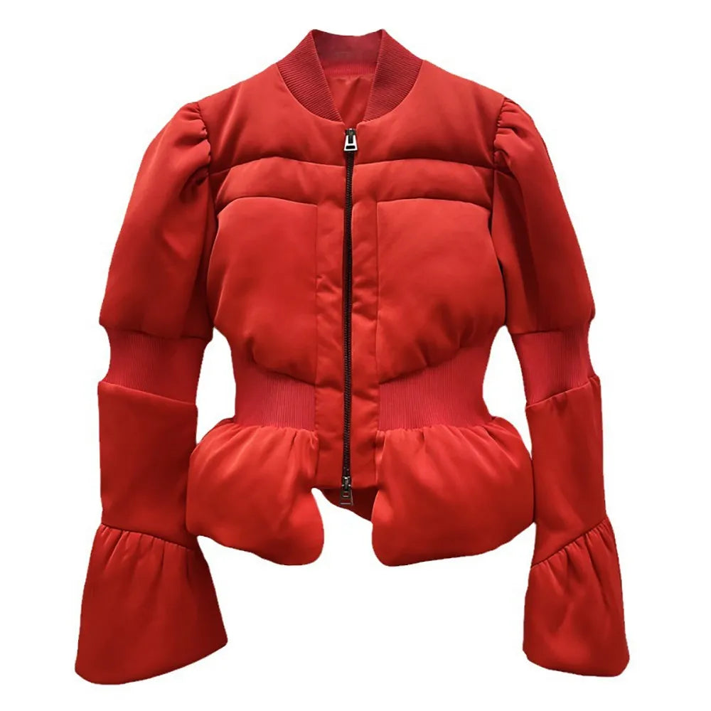 Patchwork Zipper Parkas For Women Stand Collar Long Sleeve Minimalist Tunic Winter Coat Female Fashion Clothing New