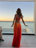 2026 Chic Gradient Hollow Out Maxi Dress Women Sexy Backless Sleeveless Sling Long Dress Summer Vacation Boho Beach Satin Outfit