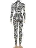 Fitness Jumpsuit Women Sexy Zip Leopard Print Full Sleeve Streetwear Activity Workout Casual Tight Stretch Overalls