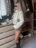 Women Stand Collar Double Breasted Cropped Trench Jacket Long Sleeve Button Cuff Loose Short Outerwear Fashion Street Daily Wear