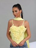 Sexy Splice Appliques Sling Fishbone Top With Ribbon Solid Flowers Backless Party Nightclub Birthday Bandage Tank Top