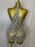 Sparkly Sequin Diamond MeshTransparent Top Dress Two Piece Set Women 2025 Sexy Evening Party Celebrate Birthday Photo Shoot Wear