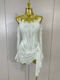 Women Sexy Strapless Backless Red Lace Split Mni Bodycon Dress With Gloves Celebrity Elegant Evening Club Birthday Party Outfit