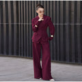 Women Solid Lapel Neck Top Pant Suit Set Elegant Full Sleeve Single Breasted Slim Coat Leg Loose Pants Suit Lady New Chic Sets