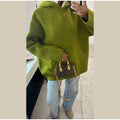 Women Fashion Solid Knitted Hooded Top O-neck Casual Full Sleeve Loose Pullover Female Spring New Chic Casual Street Outfit