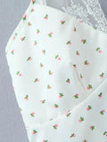 White Cozy Homewear Lace Trim Polka Dot Mini Slip Dress for Women Slim Satin Fabric Nightgown for Pajama Parties