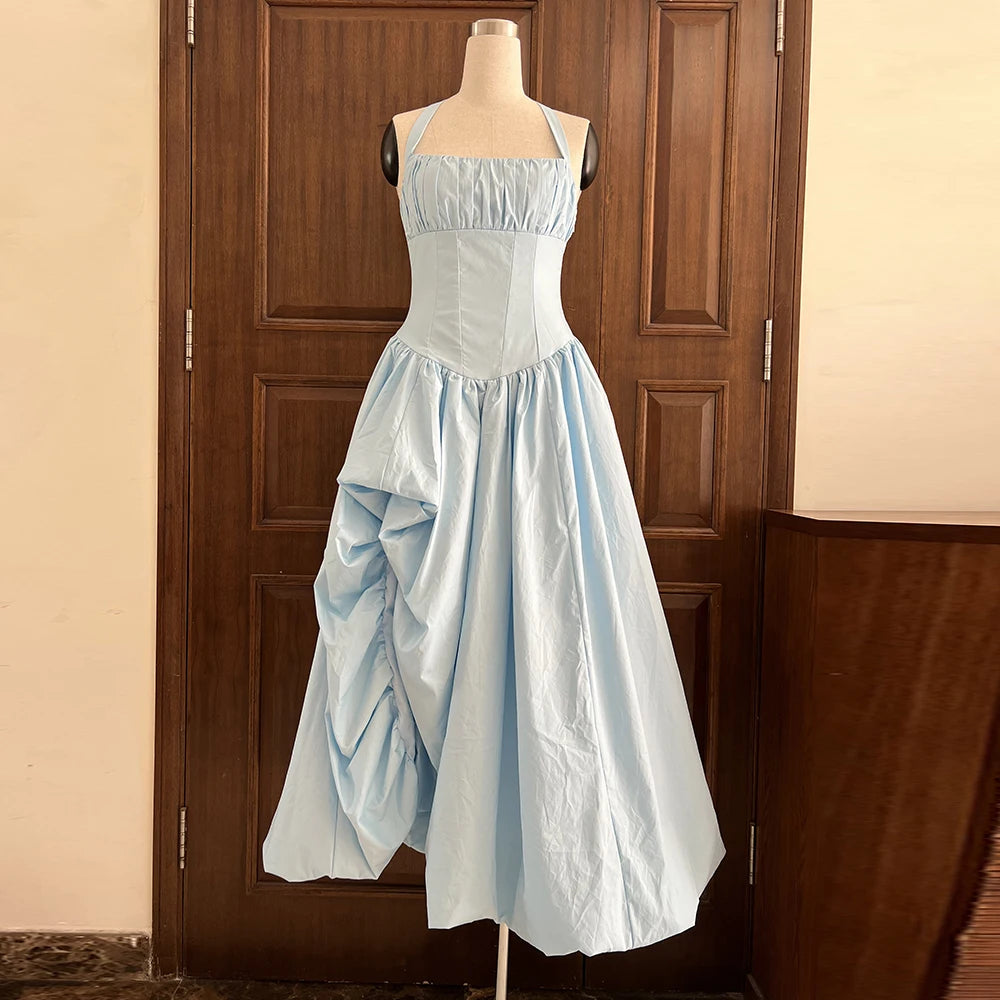 Glamorous Elegant Pink Halter Dress for Women Sleeveless Corset Waist High Slit Ball Gown for Luxury Dinners Celebrations