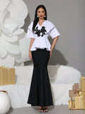 Elegant Rhinestone Appliques Half Sleeve Top&High Waist Mermaid Long Skirt Two Piece Set Women Formal Bandage Dress Set