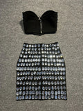 New Ladies Sparkling Luxury Crystal Backless Strapless Crop Top Diamond High Waisted Skirt Empire Shorts Women Set