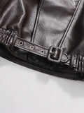 French Retro Pu Leather Jacket for Women Stand Collar Long Sleeve Patchwork Button Temperament Loose Coat Female