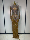 Women Sparkly Diamonds Mesh See Through Bodycon Dress Evening Birthday Party Sexy Nightclub Bar Stage Costume