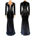 2026 High Quality New Design Dress Solid Rhinestones O-neck Long Sleeve Sexy Celebrity Party Maxi Dress Velvet Vestidos