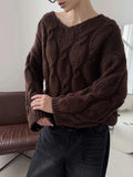 Women's Cable Knit Sweater V Neck Long Sleeve Oversized Loose Chunky Twist Pullover Tops Casual Autumn Retro Commute Top