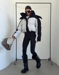 Black White Color Block Puffer Jacket Womens Zip Up Oversized Loose Fit Warm Coat Fall Winter Streetwear Daily Trendy Outerwear