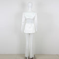Elegant Beaded pearls blazer pants set Suits women flower white slim blazer +Sexy Mesh See Through sequin Trousers two-piece set