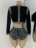Women's Rhinestones Top Shorts Sets Nightclub Show Three Pieces Outfit Nightclub Performance Singer Dance Costume Stage Wear