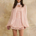 Women's Spring Summer Stand Collar Capelet Fitted Mini Dress Elegant Formal Party Wear 2026 Trendy Feminine Fashion Dress