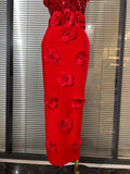 Black Red Women Shining Sequins Florals Sexy O-Neck Bodycon Bandage Long Dress Evening Party Christmas Birthday Outfit