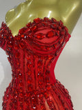 Sexy Sparkly Diamonds Black Strapless Mesh See Through Long Dress Evening Party Birthday Nightclub Photo Shoot Stage Costumes