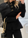 Black Luxurious Coat for Women V Neck Long Sleeve Patchwork Buttons Tunic Cape Style Short Jacket Female Autumn New