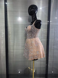 Luxury Women Sexy Strap Shining Rhinestones A-Line Mini Mesh Dress Cute Showgirl Performance Costumes TV Show Stage Wear