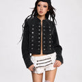 Cropped Denim Jacket Women Stand Collar Bell Sleeves Double Breasted Splicing Retro Fashion Biker-Style Coat Autumn 2026