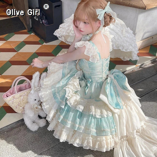 Olive Girl Romantic Lolita Dress for Ren Faire 2026 Fairycore Photoshoot S-XL XS-3XL Plus Size Romantic Cottagecore Garden Party Editorial Not Costume Lolita Dress Chinese Heritage Fashion Women