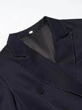 Navy Business Meetings Women's White Topstitch Trim Blazers Double Breasted Design Lapel Blazer for Office Commute