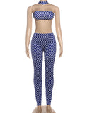 Hottie Polka Dot 2-Piece Set Women Halter Chest Wrapped Backless Top+Ruched Peach Hip Pants Stretch Skinny Clubwear