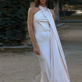 Solid Slimming Chic Dresses for Women Shawl Collar Sleeveless Off Shoulder High Waist  Long Dress Female