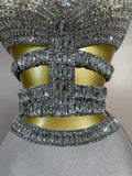 Luxury Birthday Evening Party Set Sparkly Rhinestone Pink Sexy Sleeveless Long Dress Two Pieces Nightclub Party Club Stage Wear