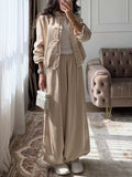 Solid Spliced Buttons Two Piece Set Female Stand Collar Long Sleeve Top Retro Chinese Women's Trousers Sets Fashion
